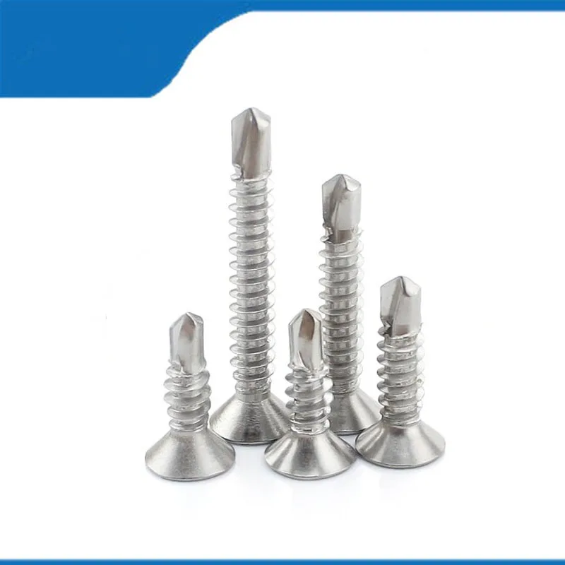 High Quality 20/50PCS M3.9 304 Stainless Steel Drill Tail Screw Cross Countersunk  Head Screw Flat Head Screw Self-tapping Nail