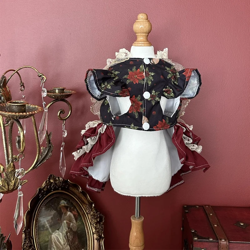 Retro Palace Style Pet Dog Clothes Luxury Handmade Crytal Cross Bow Princess Dresses For Small Medium Dog Poodle outfits puppy