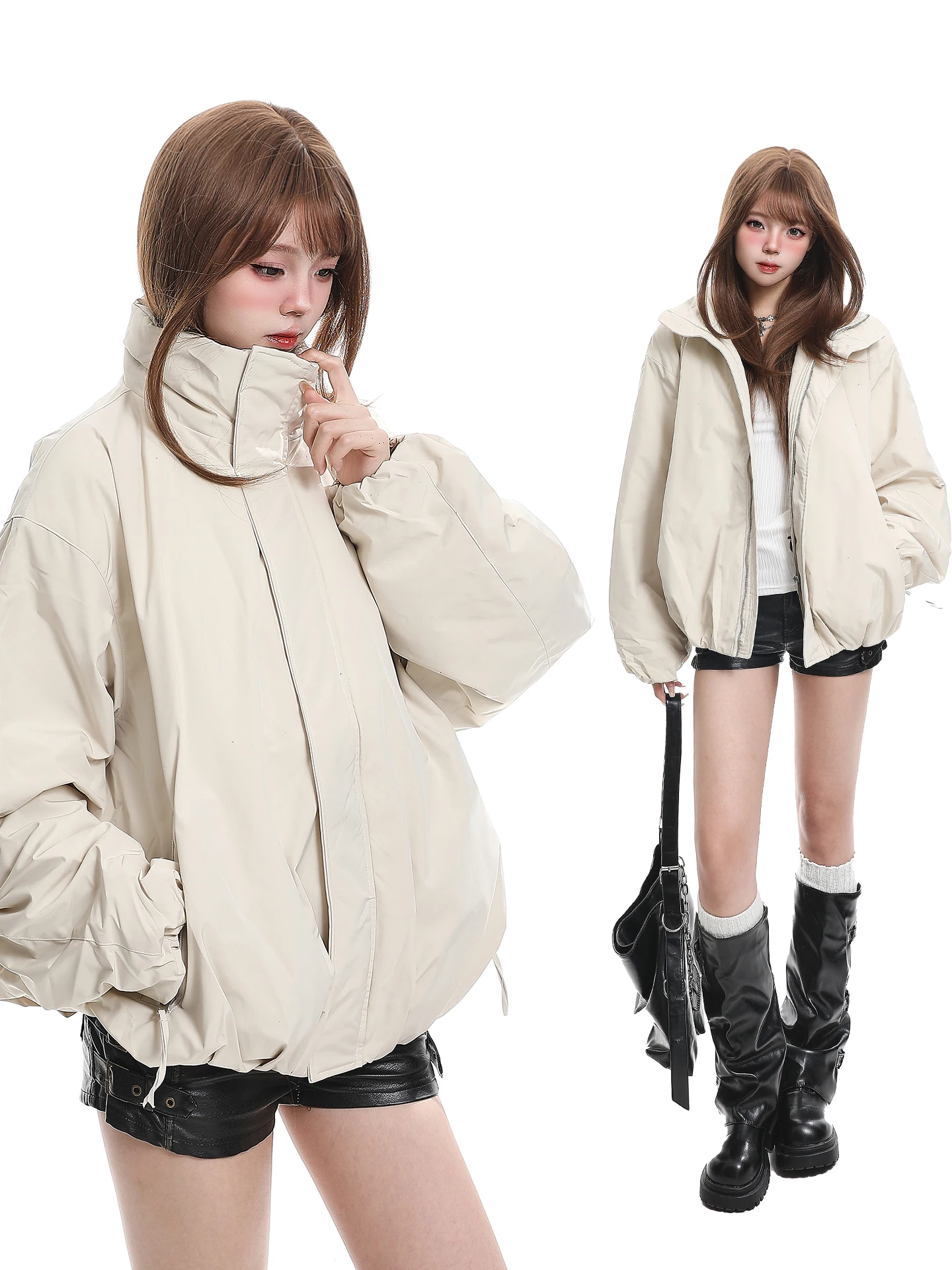 Women's Casual Thickened Cotton Jacket Stand Collar Pilot Coat Winter Korean Style Comfortable Lazy Fashionable Outerwear