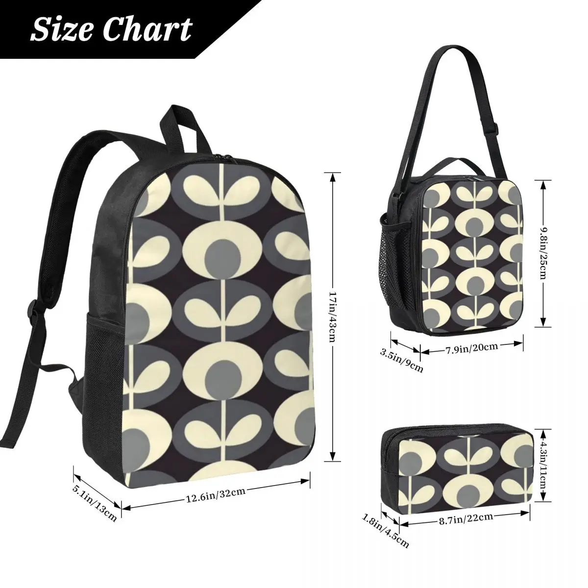 Orla Kiely حقيبة ظهر مزهّرة للطلاب والأولاد والبنات حقيبة كتب مدرسية حقائب كتف للكمبيوتر 3ps حقيبة غداء معزولة مقلمة
