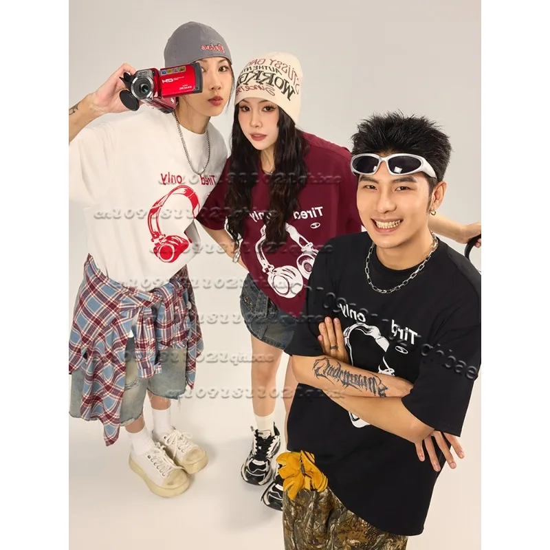 

Новые креативные наушники, футболка с 3D принтом, модная летняя футболка с короткими рукавами для пар, универсальный дышащий быстросохнущий топ в стиле хип-хоп