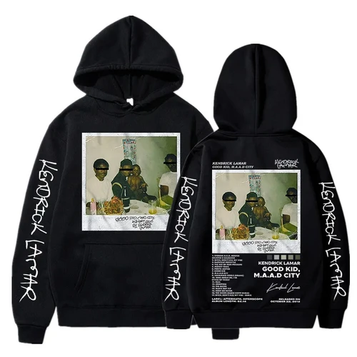Imagen 1 del producto Sudadera con capucha de Hip Hop para hombre y mujer, rapero Kendrick Lamar Good Kid Album, sudaderas con capucha con estampado con dibujo, ropa informal con bolsillo a la moda
