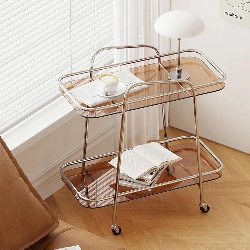 

Vintage Rolling Cart - Mobile Side Table with Glass Top, Minimalist Nightstand & Snack Holder, Ins Aesthetic Home Decor