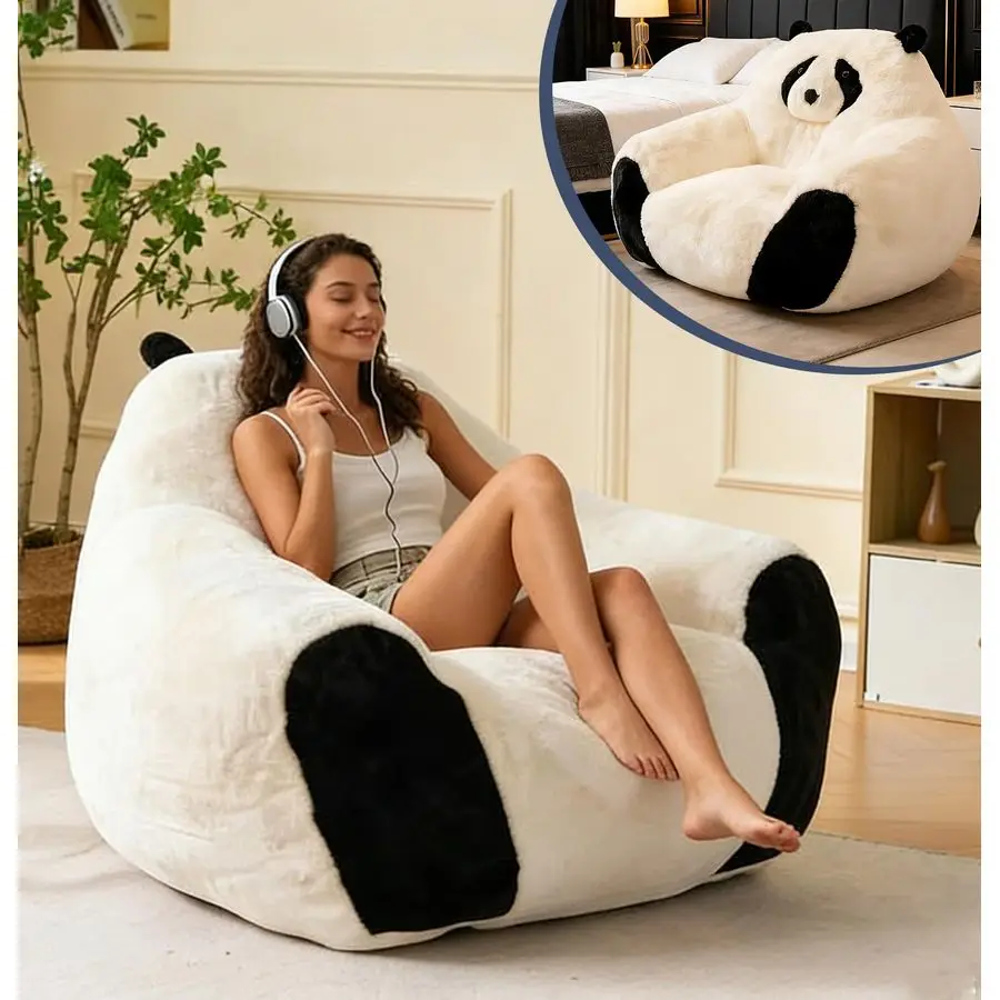 

Кресло-мешок, удобные кресла для чтения в спальне, напольные кресла в виде животных, кресла-мешки в форме панды из искусственного меха, большие кресла-мешки