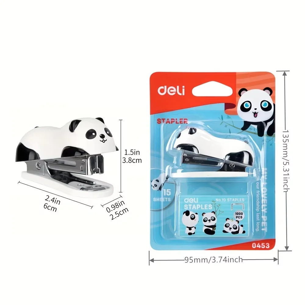 Deli conjunto de mini grampeador de desenhos animados, máquina de grampeamento com 1000 peças, grampos no.10, material de encadernação escolar de escritório, grampeadores manuais fofos