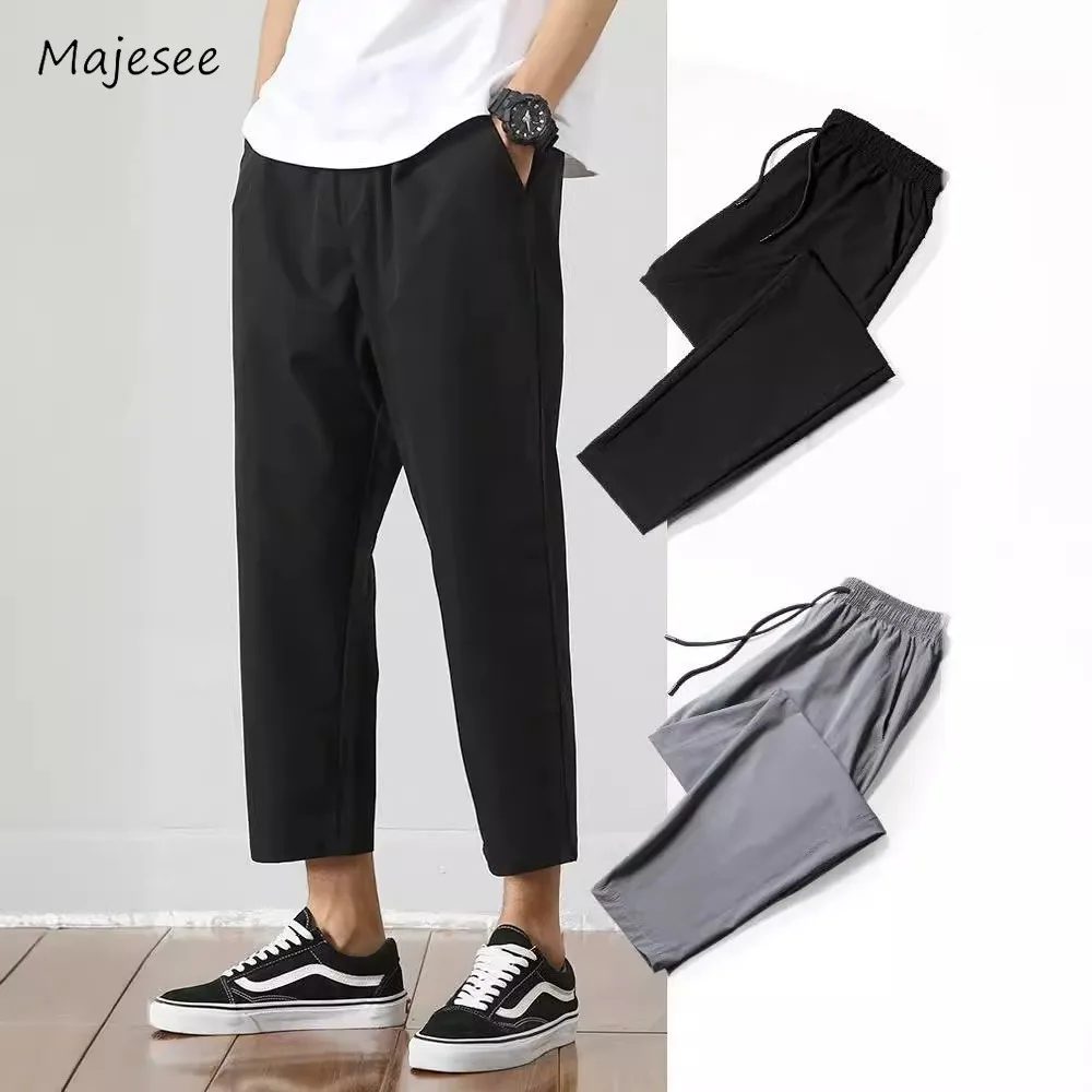 

Men Pants Simple Straight Office Solid M-5XL Korean Style All-match Leisure Slouchy Lightweight Spring Basic Ankle-length Daily