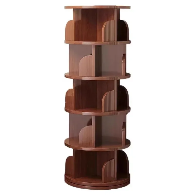 Solid Wood Rotating Bookshelf 360 Degree Integrated Wall Bookcase Household Floor Student Storage Cabinet Living Room Shelf
