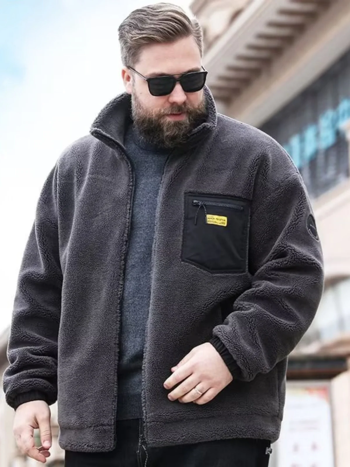 

Men's Winter Thiened Lamb Velvet Jaet Fce Lined Oversize Hooded Coat Warm Youth Faion Autumn Winter Outerwear
