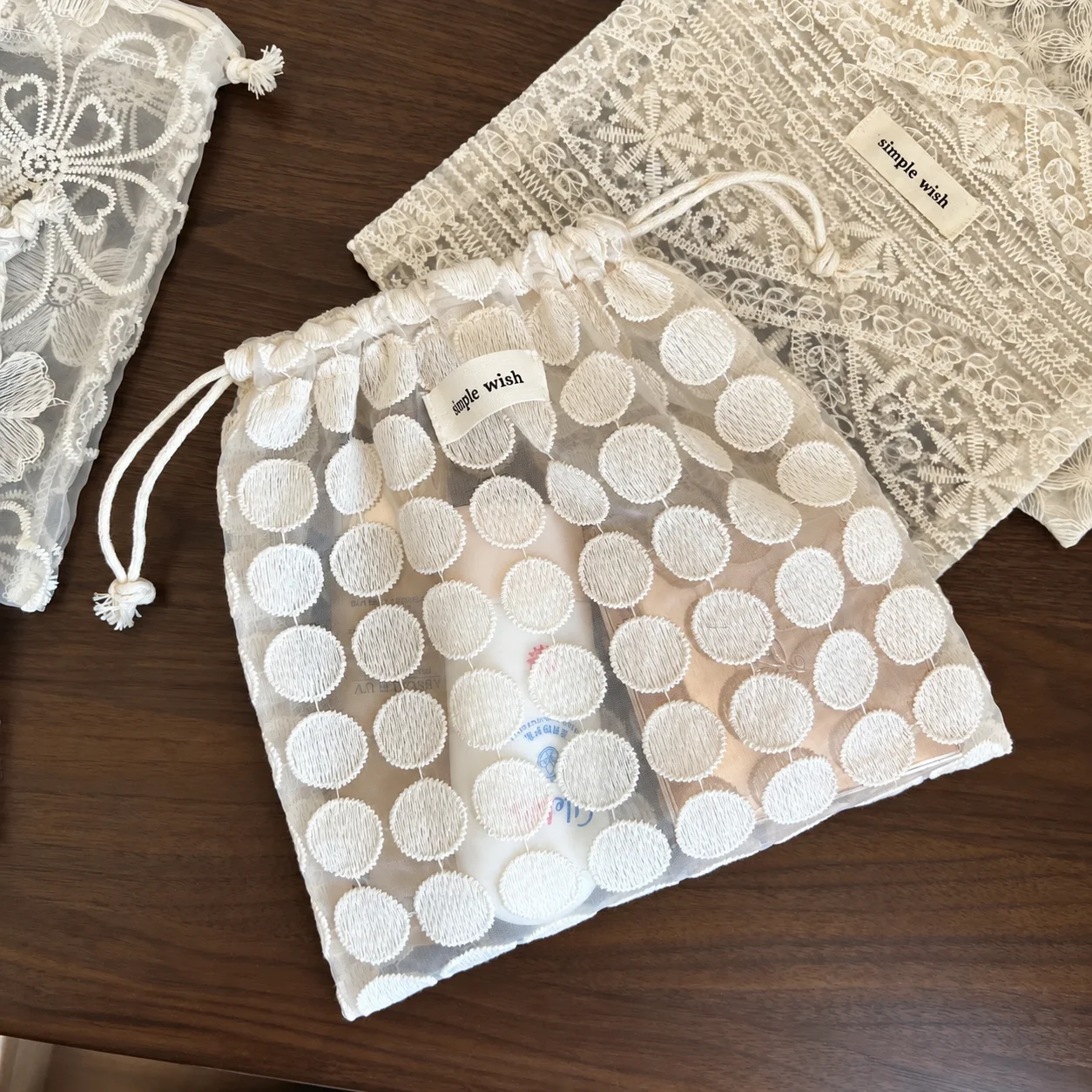 Drawstring Storage Pouch Cream Single Layer Storage Bag Cosmetic Storage Bag Portable Cream Drawstring Bag For Outfit Matching