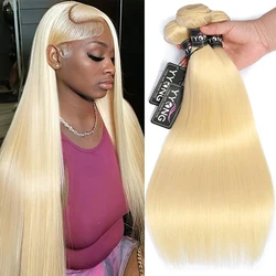 YYong Brazilian Striaght 613 Blonde Bundles 1/3/4 Bundles Honey Blond Human Hair Weave Remy Blond Human Hair Bundles 10-30 Inch