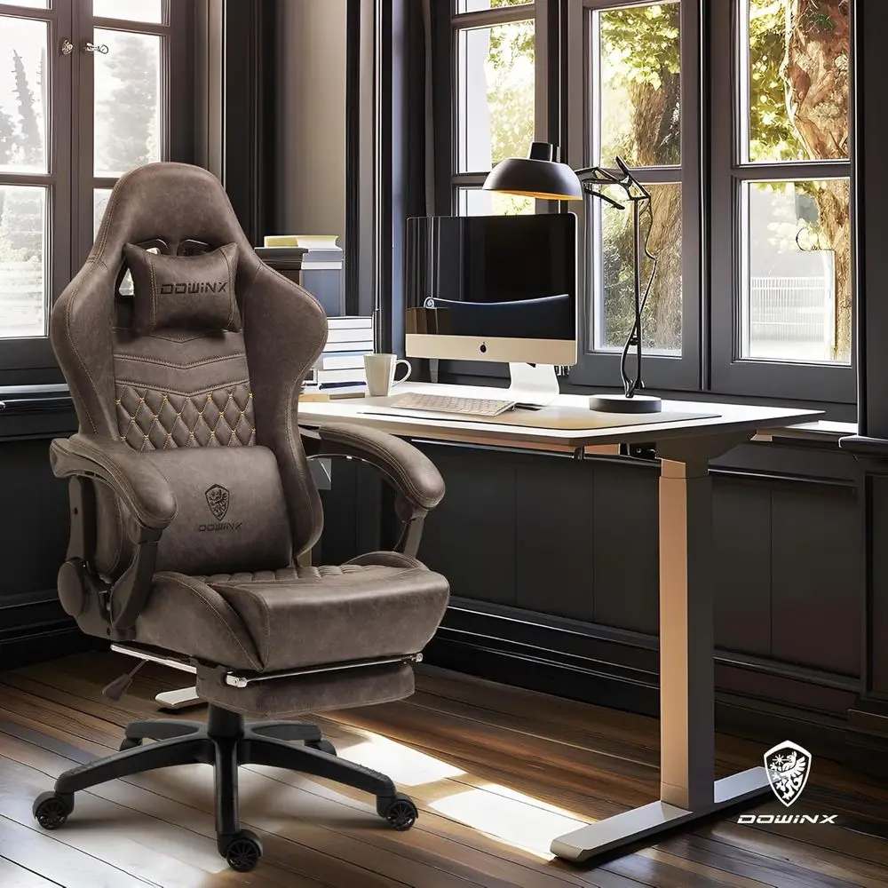 Big & Tall Vintage Gaming Chair or Adults, 400 lb acity Heavy Duty Ergonomic Computer Chair with Massage Lumbar, ootrest & Easy