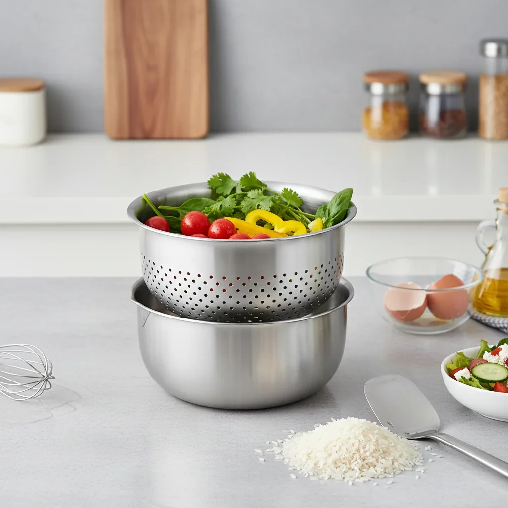 304 Stainless Steel Multi-Function Draining Basket For Washing Vegetables Straining Rice Mixing Salad