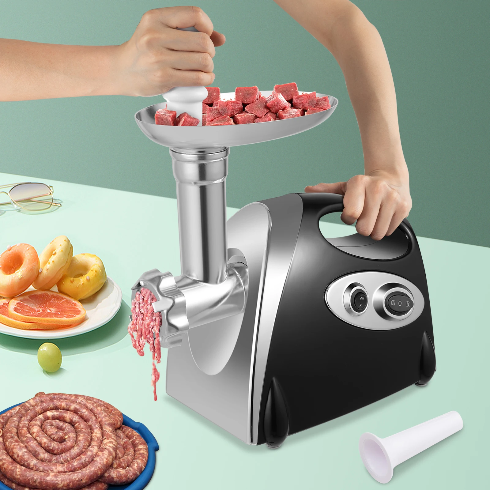 

800W Electric Meat Grinder with 304 Stainless Steel Blades, Multifunctional for Sausage Kibbe and Easy Detachable Cleaning