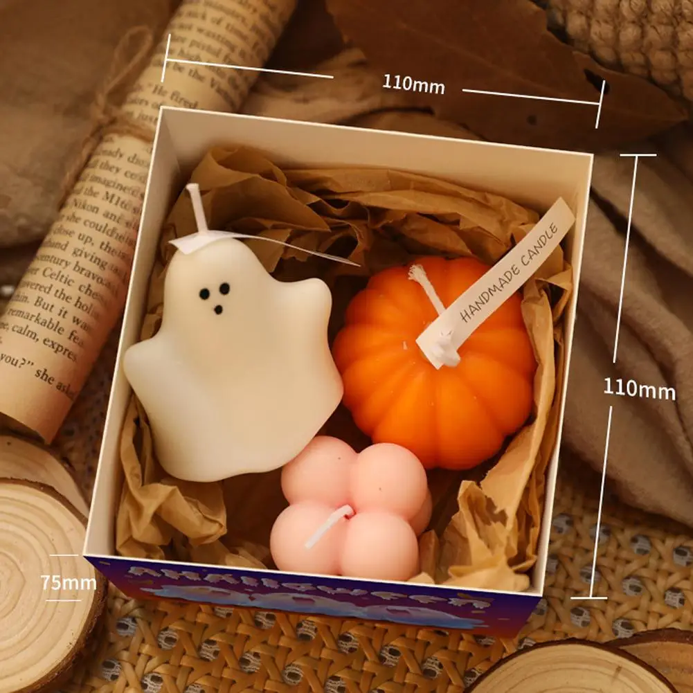 3pcs/set Scented Candles Halloween Ghost Gift Box Set Home Decoration Small Ornaments Holiday Gifts