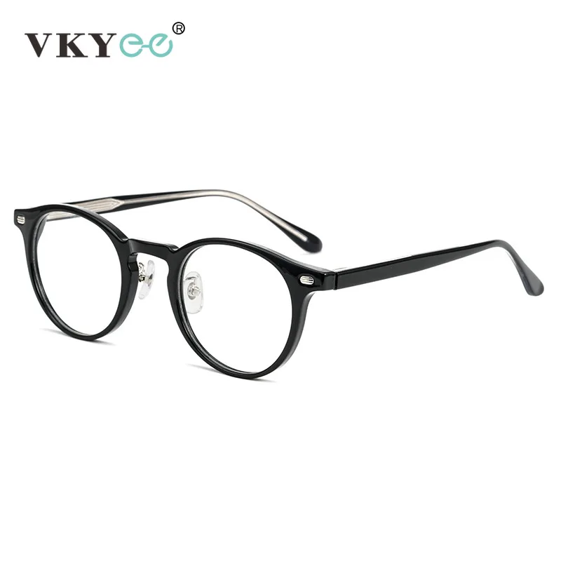 VKYEE Retro Acetate Eyeglasses Frame Women Round Small Black Frames Ultralight Myopia Anti-blue Light Reading Glasses Men 98C21
