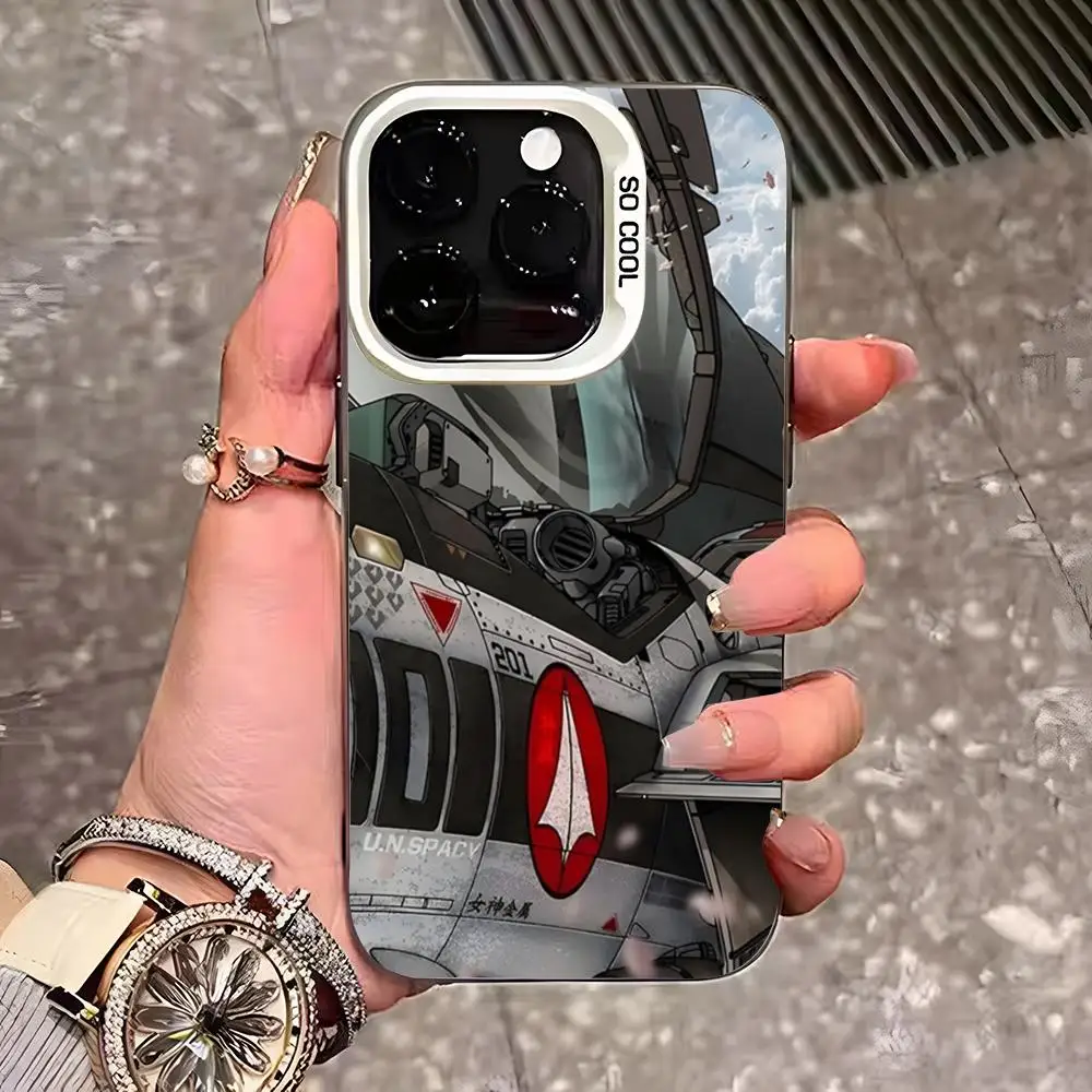Funda de teléfono R-Robotech Macross para IPhone 17 Pro Max 16 Pro Max 15 14 13 11 12 Mini Xs X Xr 7 8 Plus Se Color cubierta plateada