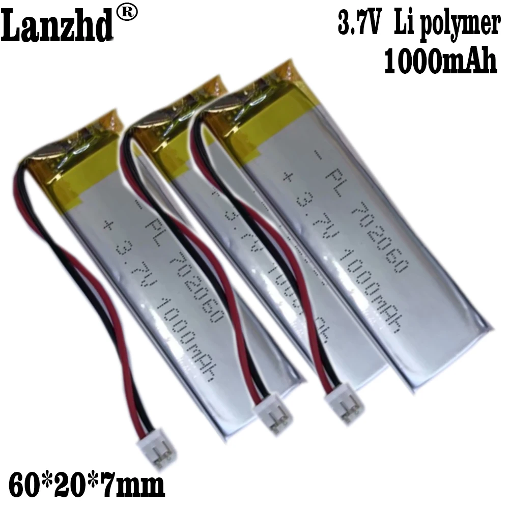 1-12pcs 3.7V 1000mAH 702060 Polymer lithium ion / Li-ion battery for TOY POWER BANK GPS,mp3,mp4