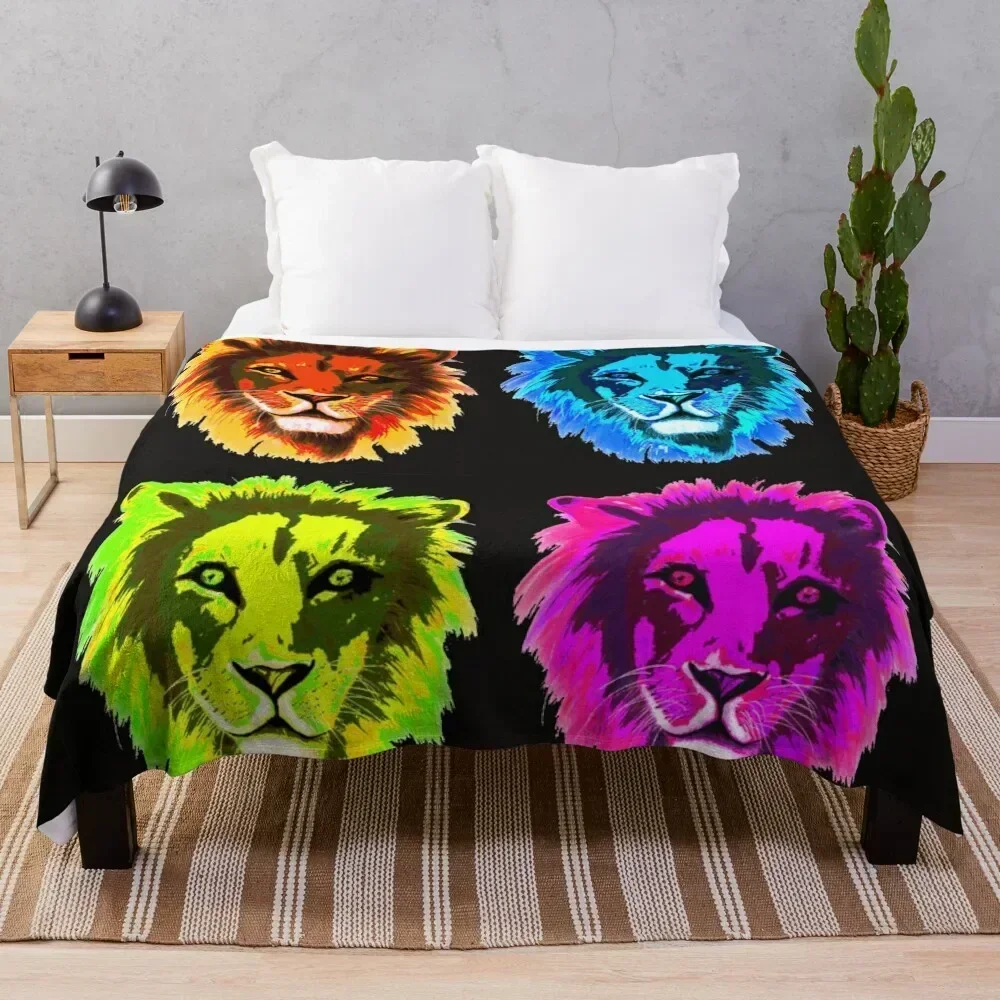 

Four Lions Throw Blanket Soft Sherpa Fleece Warm Blanket for Winter