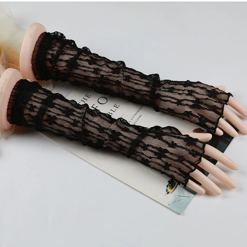 

Summer Women Sunscreen Lace Sleeves Long Sexy Mesh Fingerless Gloves Elastic Fashion Arm Protection Sleeves