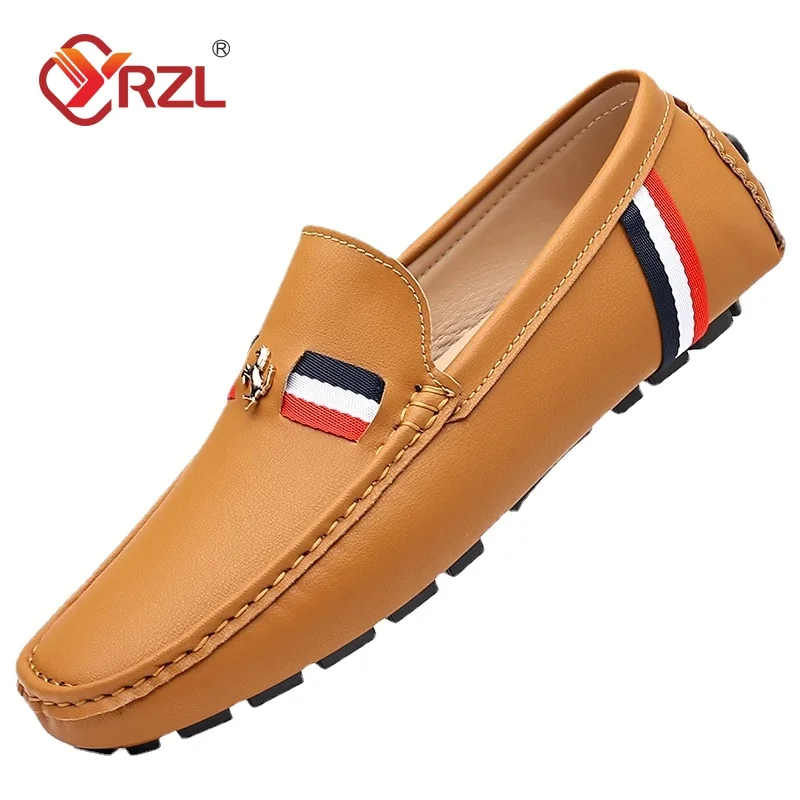 YRZL Mens PU Leather Casual Shoes High Quality Soft Breathable Loafers Moccasins Comfortbale Fashion Driving Shoe Big Size 40-46