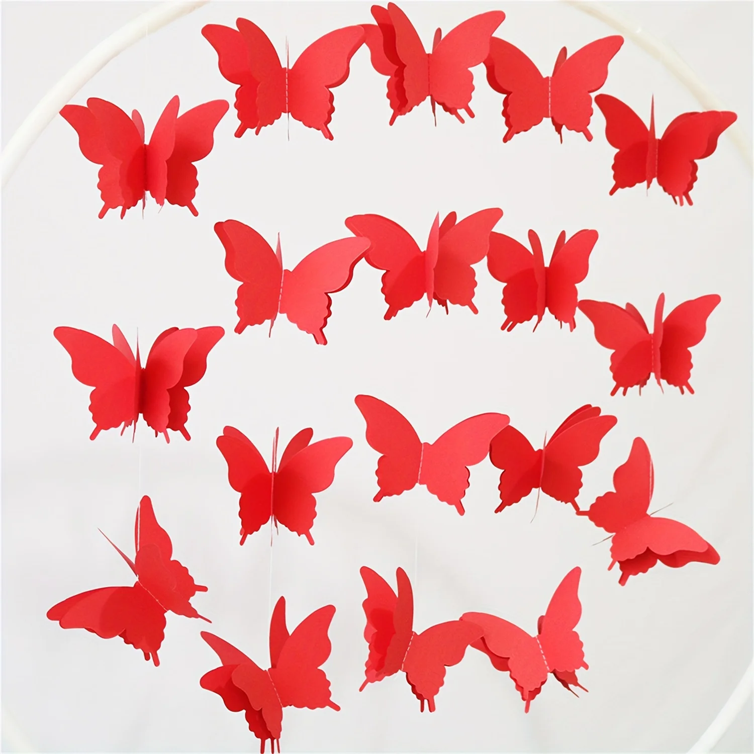 3D Butterfly Paper Garland Banner - Colorful Hanging Decorations for Wedding, Birthday, Ceiling, Outdoor Garden Party - Red