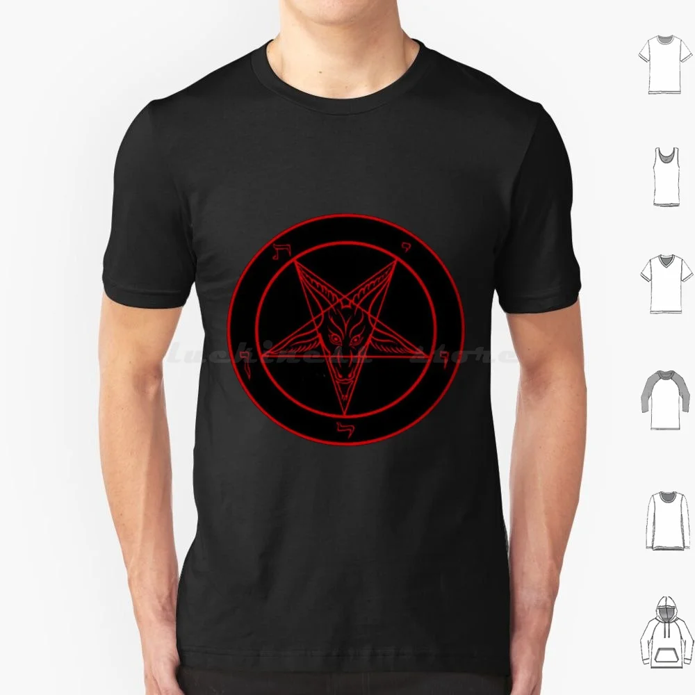 Red Baphomet T Shirt Big Size 100% Cotton Baphomet Black Esoterics Magic Occult Red