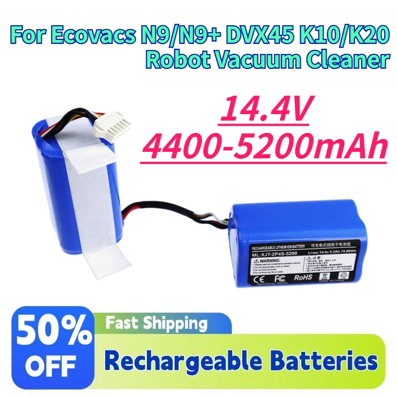 Replacement Li-ion Battery 14.4V 4400-5200mAh for Ecovacs Robot Vacuum Cleaner N9 N9+ DVX45 K10 K20 Spare Battery Accessory