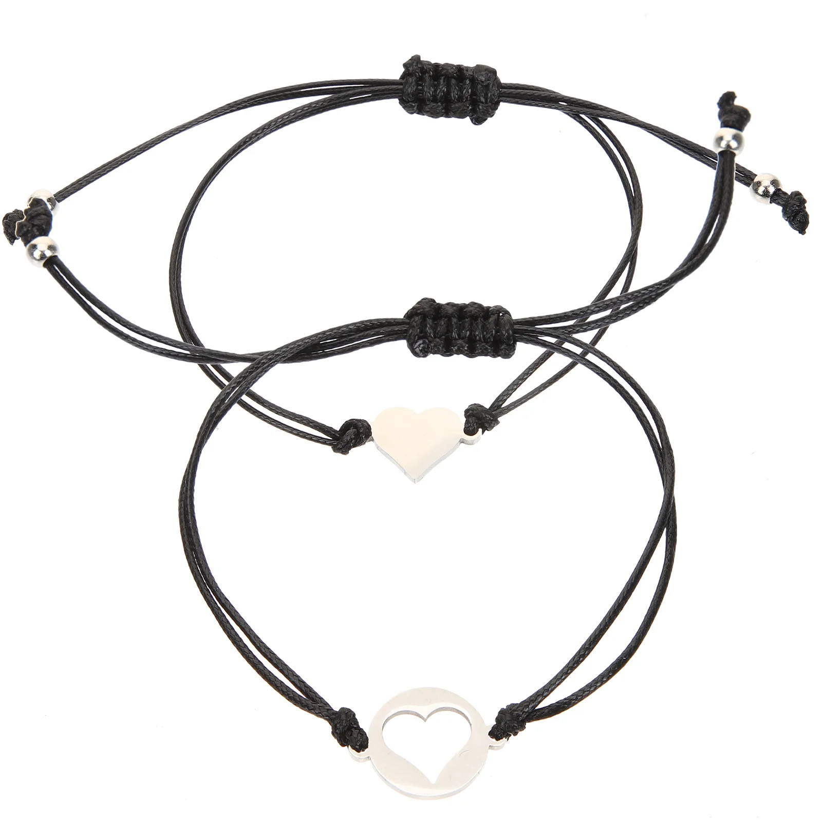 1 زوج الفولاذ المقاوم للصدأ القلب مضفر سوار مريح قابل للتعديل حبل سوار للأم ابنة مطابقة الصداقة