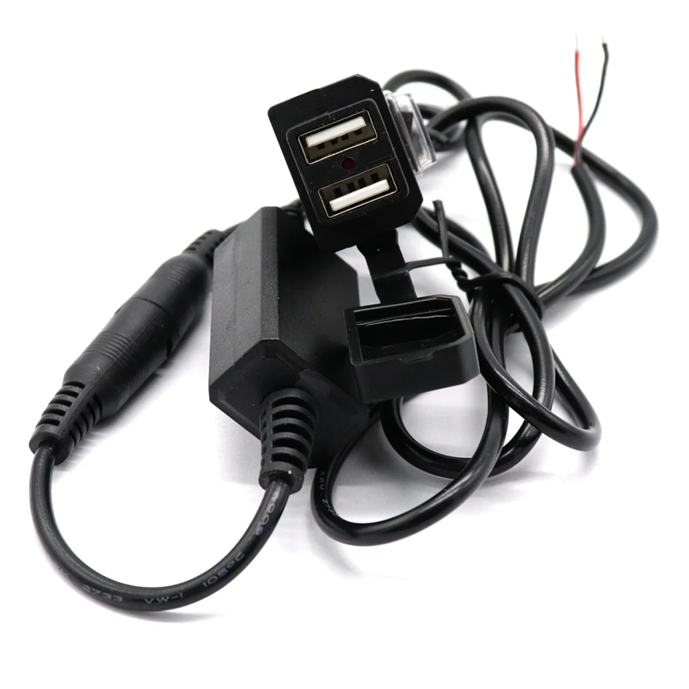 

Motorcycle 2 Devices Simultaneously Dual USB Port Waterproof Cover GPS Camera USB Adapter Cable Handlebar Mount
