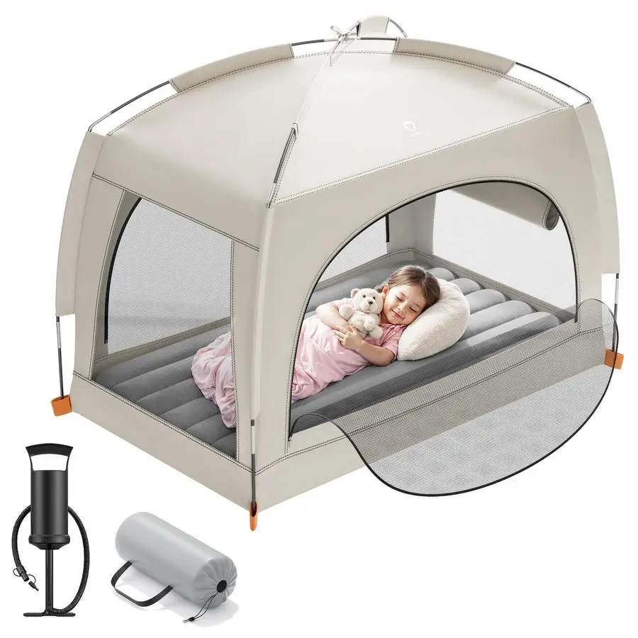 

Inflatable Toddler Travel Bed with Tent u2013 Lightweight Blow Up Kids Air Mattress with Hand Pump u2013 Indoor Outdoor Portabl