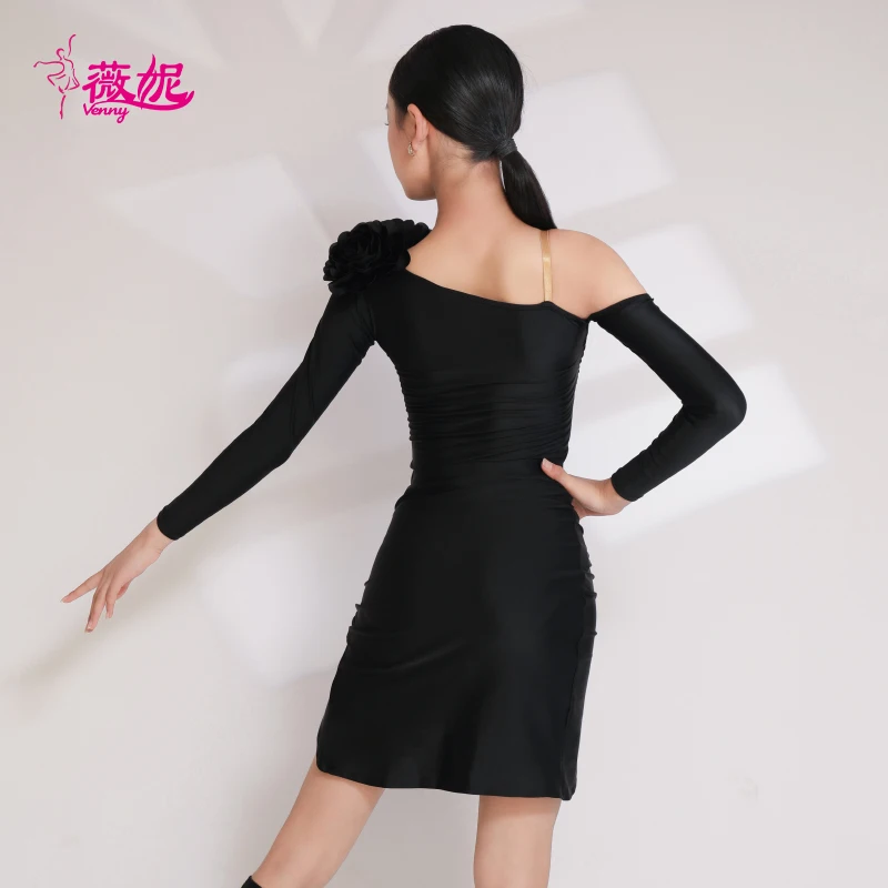 فستان رقص لاتيني ستايل للفتيات، طقم تدريب مكون من قطعتين بأكمام طويلة، ملابس ممارسة قياسية احترافية