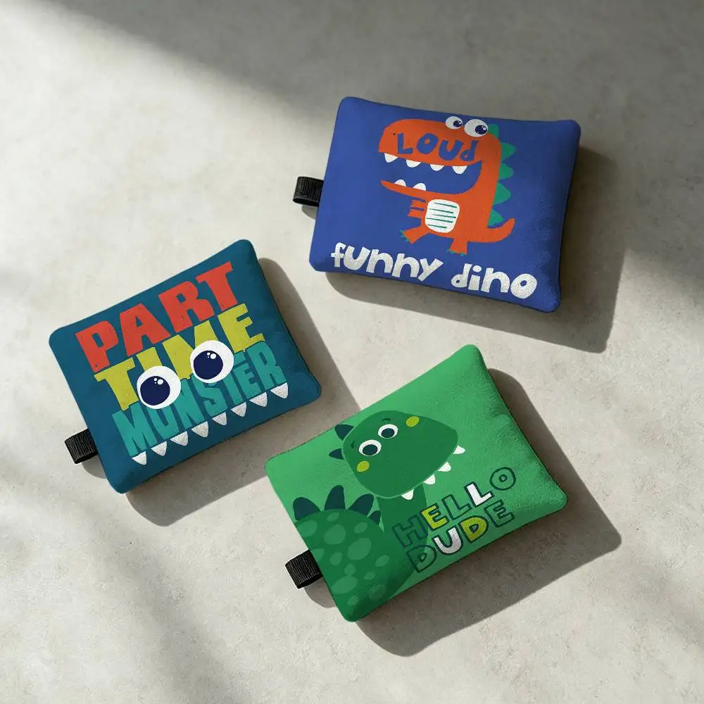 Children's Cartoon Green Dinosaur Zippered Coin Purse with Detachable Carabiner – Mini Coin and Key Pouch