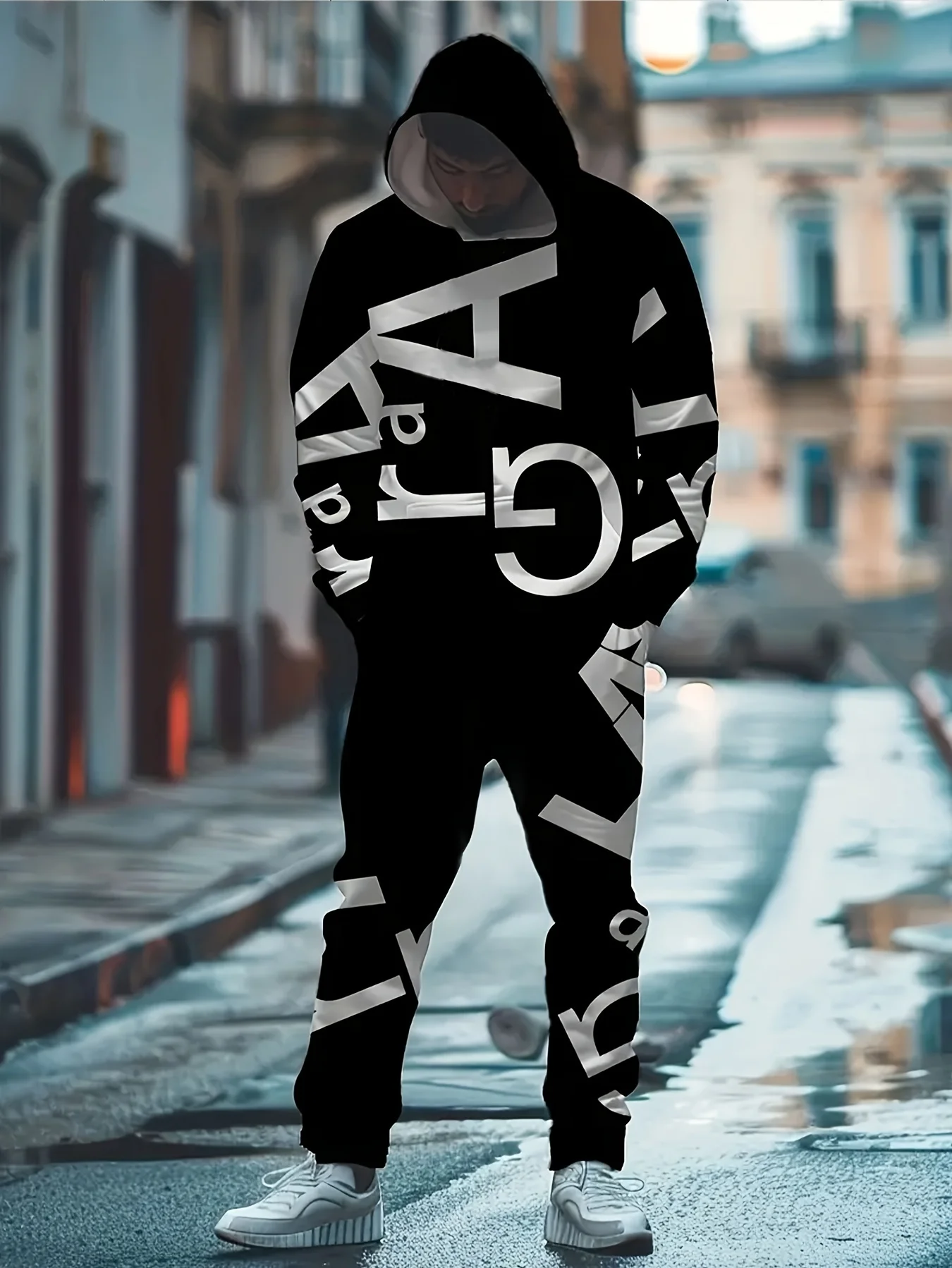 

2025 жаркий осенне-зимний мужской повседневный комплект с капюшоном, модный простой цветной принт, спортивный тренд, удобный теплый костюм