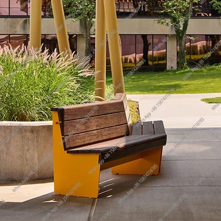 A63 Outdoor park chair long stool outdoor leisure seat square community wrought iron solid wood backrest