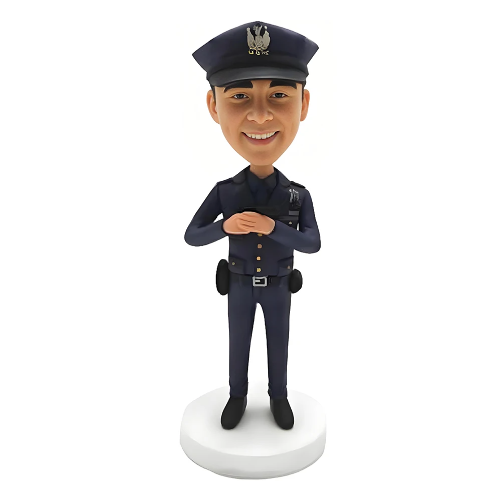 Custom Police Officer Bobblehead Figure, Navy Blue Uniform, Decorative Collectible Sculpture Retirement Gift Based on Your Photo