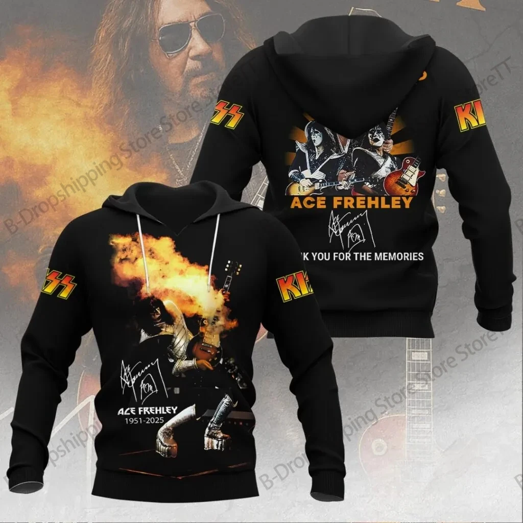 جديد روك هوديي البلوز قبلة الفرقة Ace Frehley ثلاثية الأبعاد طباعة هوديي الرجال النساء موضة الشتاء المتضخم رياضية فاسق الملابس السوداء