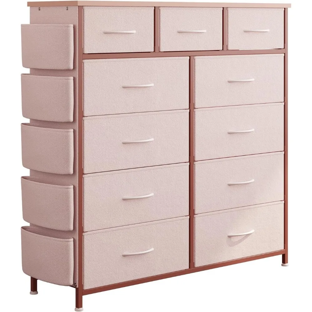 Dresser for Bedroom with 11 Drawer, Dressers & Chests of Drawers with Side Pockets, Hooks, Fabric Storage Drawer