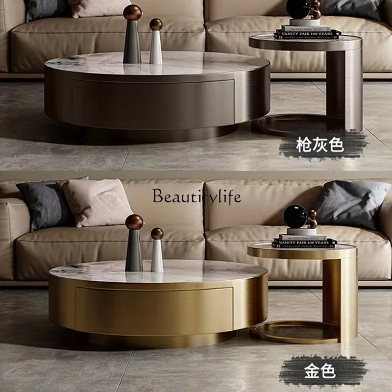 高級イタリア製ライトラグジュアリーロックスラブコーヒーテーブルモダンシンプルリビングルーム家庭用ステンレス鋼