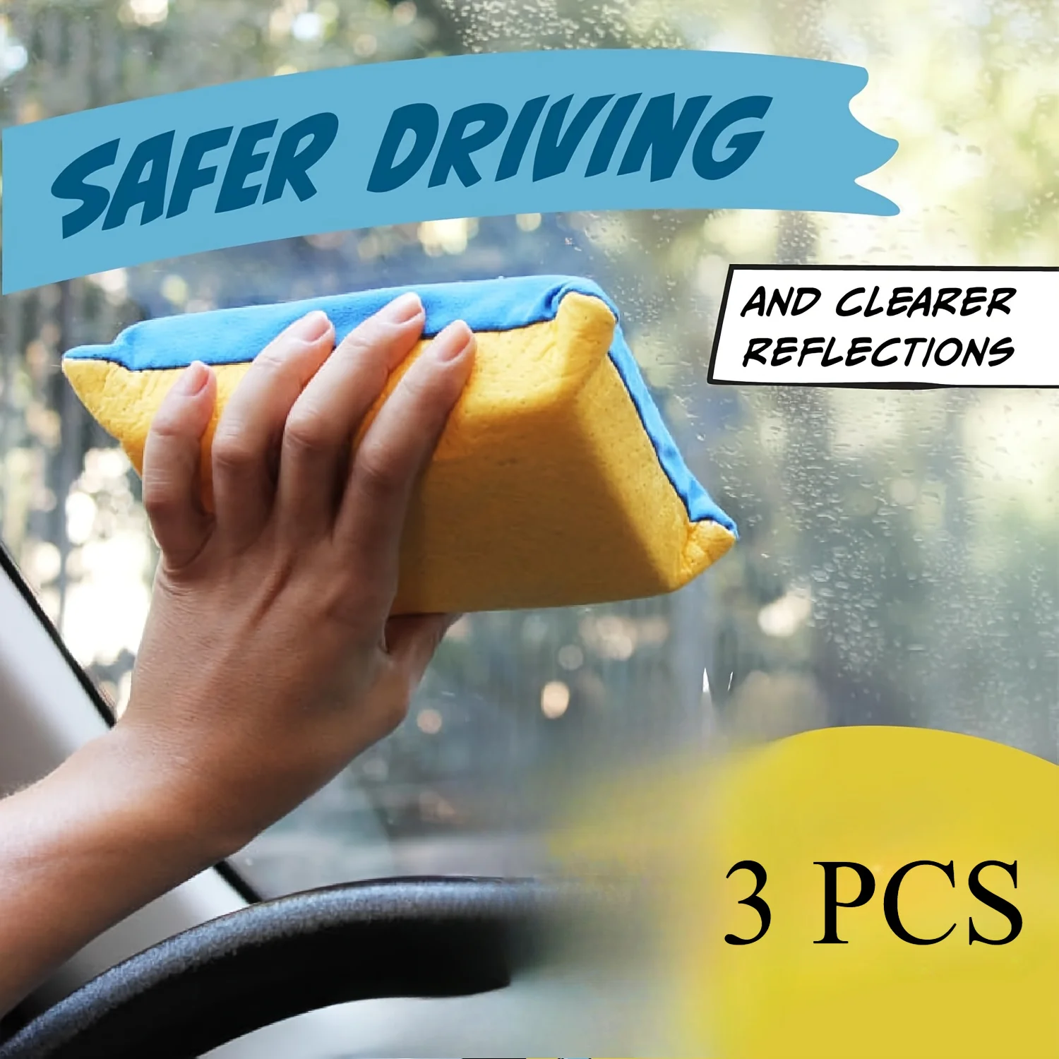 3Pcs Super absorbent defogging sponge, suitable for cars, mirrors, glass, etc. - no marks, easy to clean
