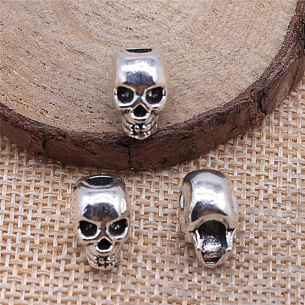 IFOCUS-Perles tête de mort en alliage de zinc à gros trous, bijoux de bricolage, 12x1mm, 0,47x0,43 po, 10 pièces/lot