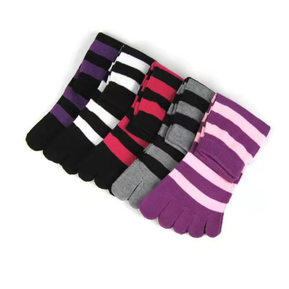 Warm Cotton Full Toe Socks Soft Cozy Random Color Toe Separated Socks Colorful Stripe Breathable Colorful Stripe Socks