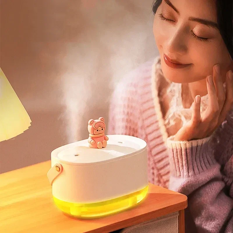 750ML Portable Wireless Humidifier Cartoon Doll Dual Nozzle USB Rechargeable Battery Electric Ultrasonic Air Humidifier Diffuser
