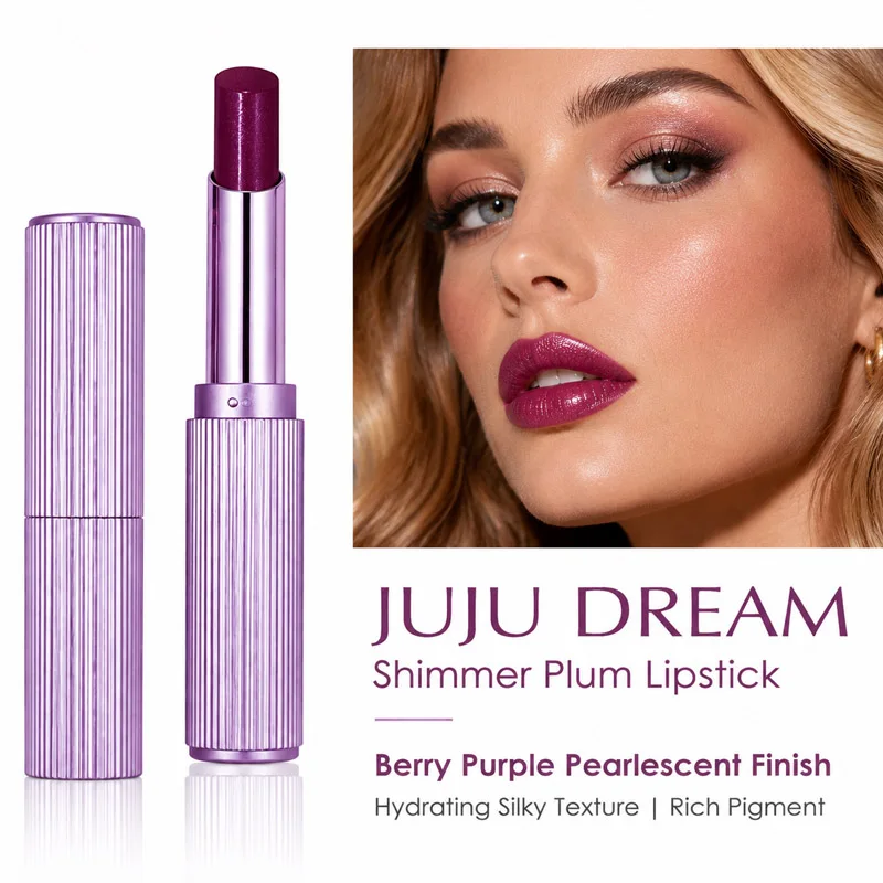 JUJU DREAM Metallic Velvet Lipstick Long Lasting Waterproof Berry Red Lip Makeup