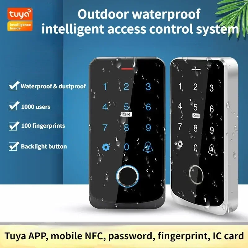 Tuya smart tür zugangs zugangs kontrolle controller ip65 wasserdichter finger abdruck ic karte nfc app passsword entsperren elektrisches schloss