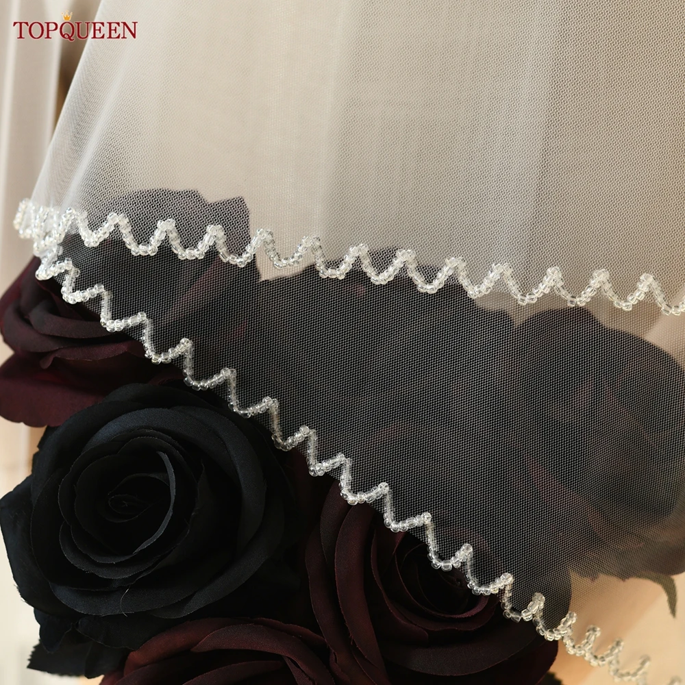 

Topqueen Wedding Veil 2 Layer Crystal Beaded Edge Veil White Ivory Bridal Veil With Comb Wedding Accessories Customizable V264