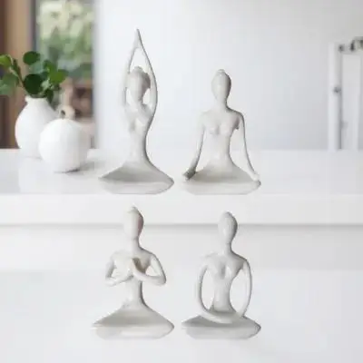 

4pcs Ceramic Yoga Figurines Home Decorative Ornaments Abstract Sculptures For Desktop Household Decoration Decorative Abstract
