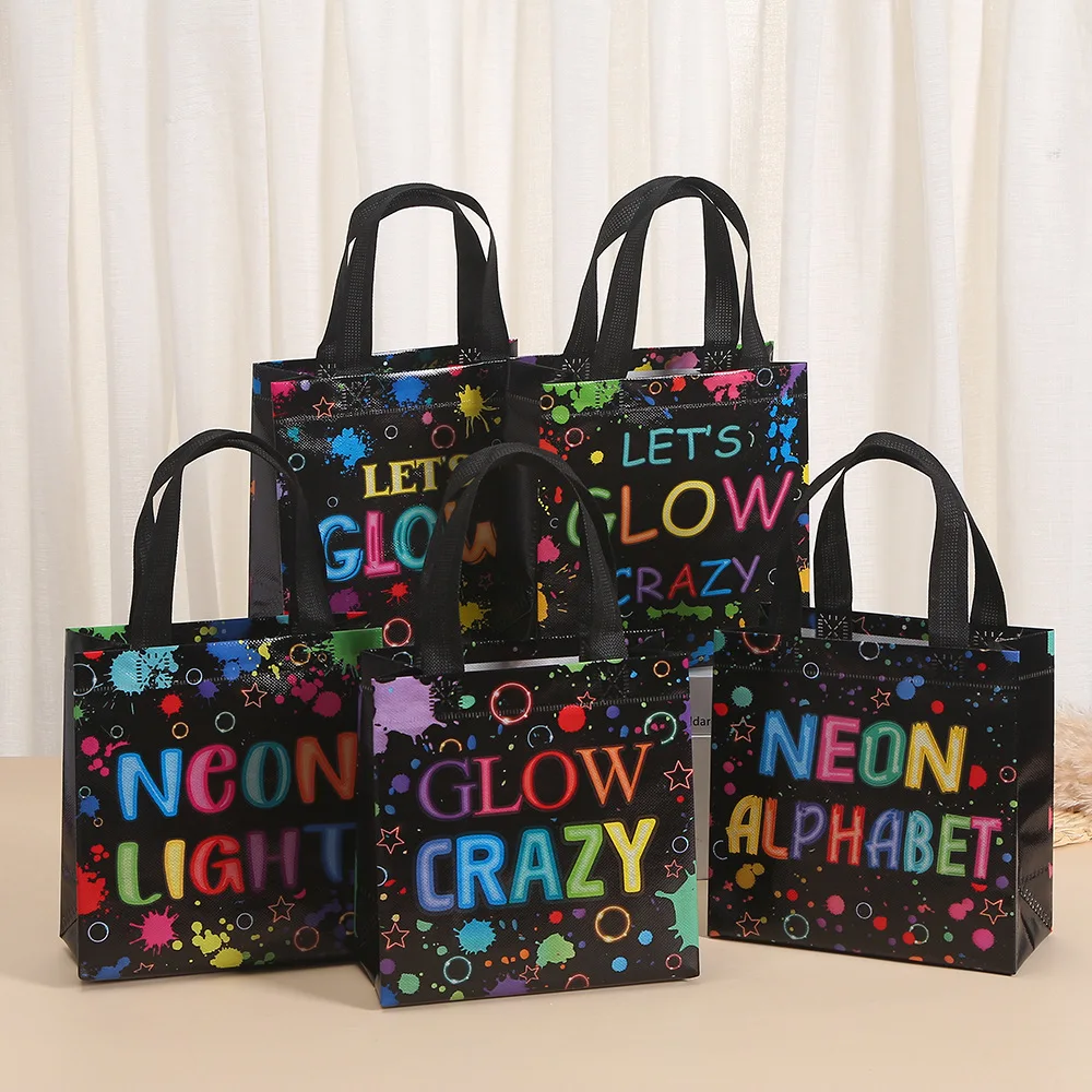5 Stück Neon Party bevorzugen Graffiti Geschenk mit Griff Vliesstoff behandeln Tasche Geburtstag Baby party liefert Glow Party Gunst