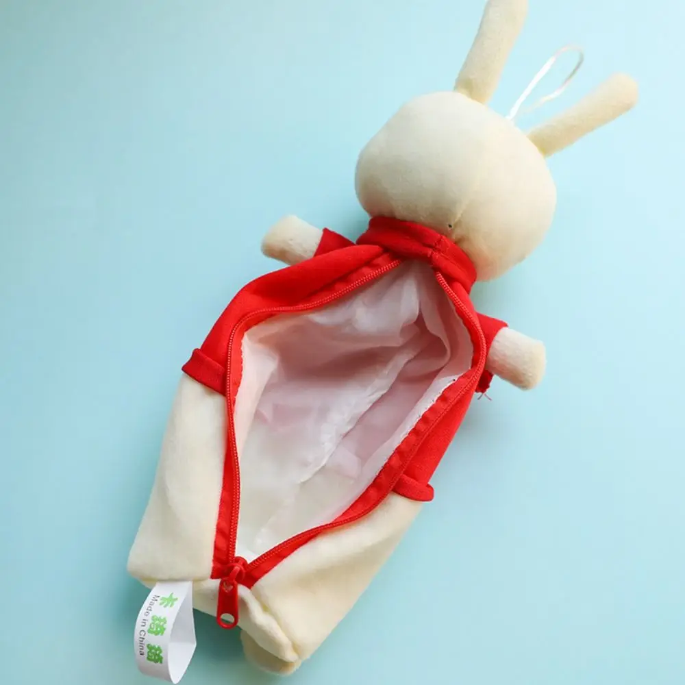 Portable Simple Plush Rabbit Pencil Bag Kawaii Cartoon Student Pencil Case Large Capacity Creative Stationery Storage Box Gifts