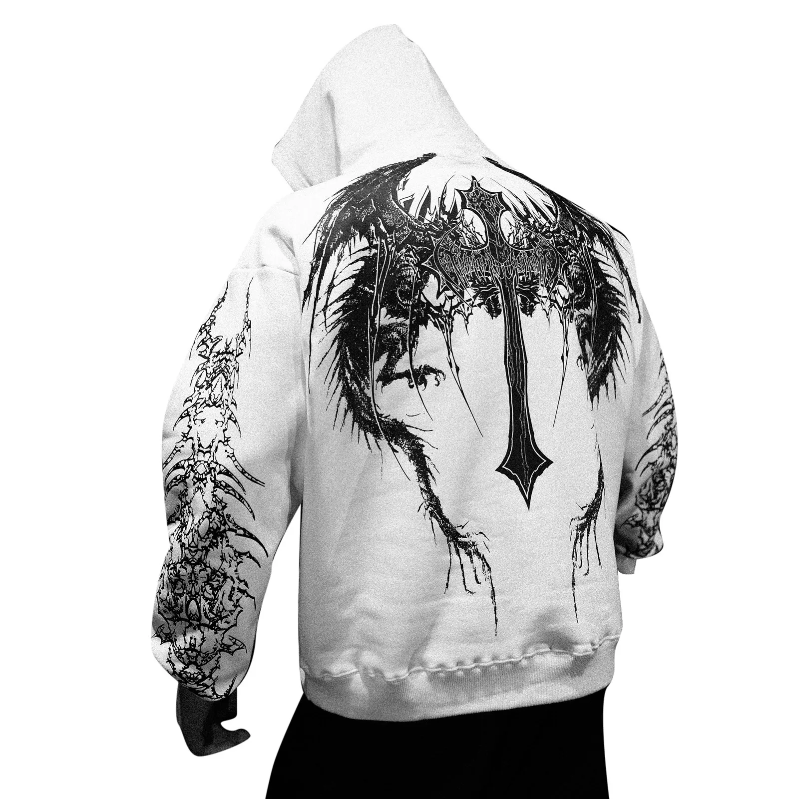 

Breathedivinity Men'S Clothing Y2k Longsleeve Oversized Sweatshirts Dark Gothic Textured Print Mayhem Gaga Man Hoodie Streetwear