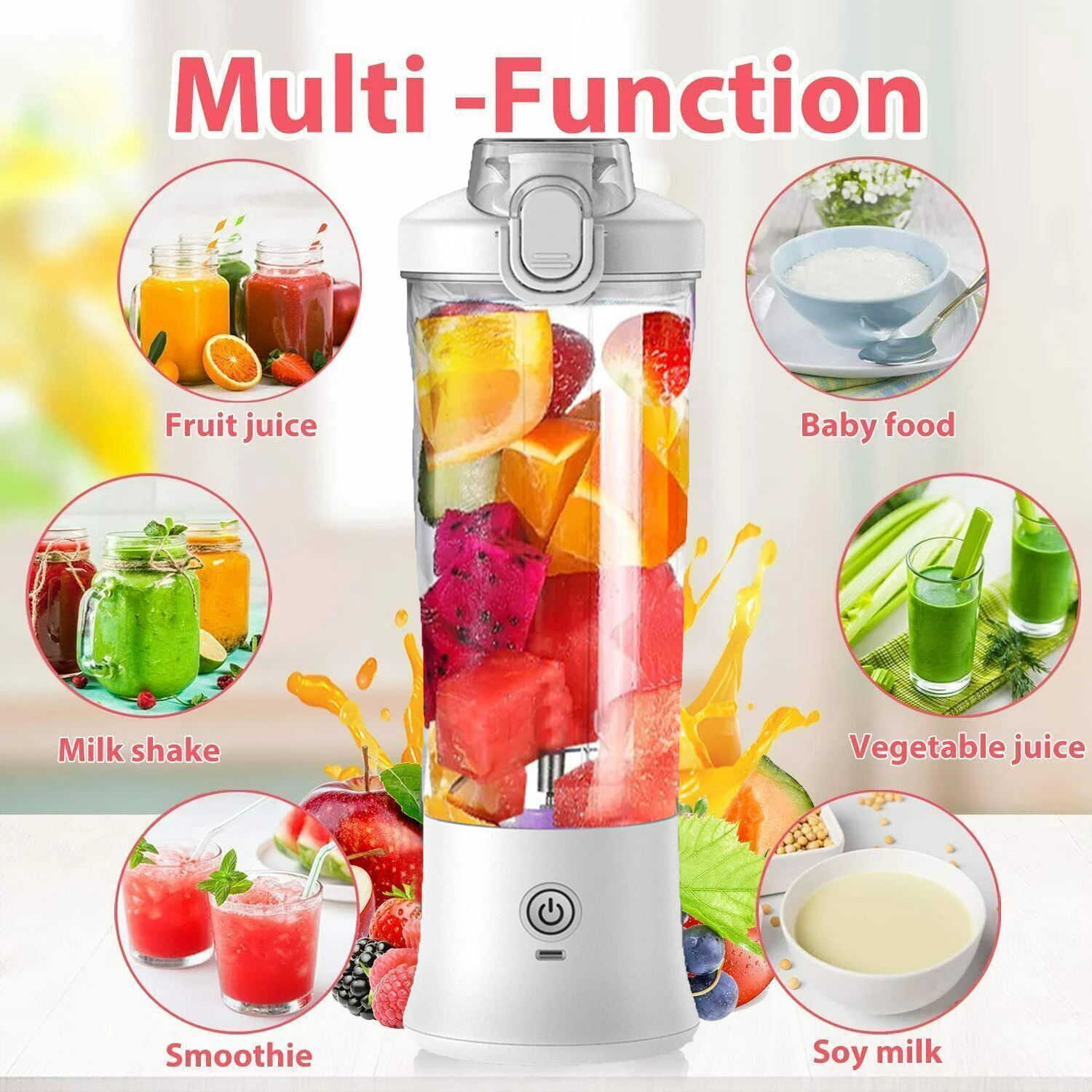 

Portable Blender 600ML Electric Juicer Fruit Mixers 4000mAh USB Rechargeable Smoothie Mini Blender Personal Juicer colorful Cup